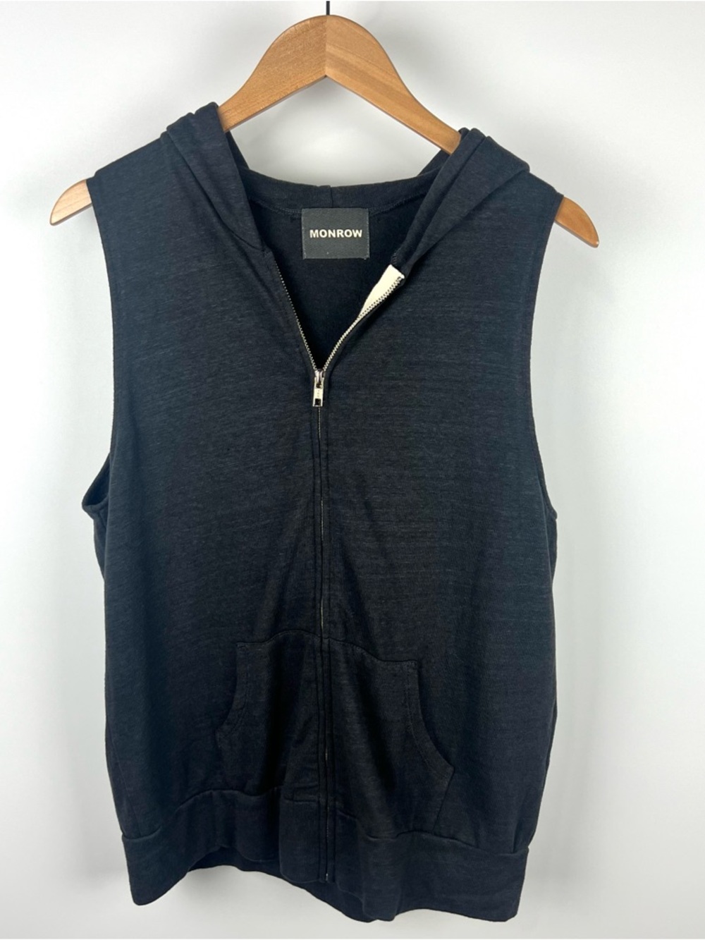 Monrow Sleeveless Full Zip Hoodie Vest Grey Athleisure Casual Grunge Sporty L